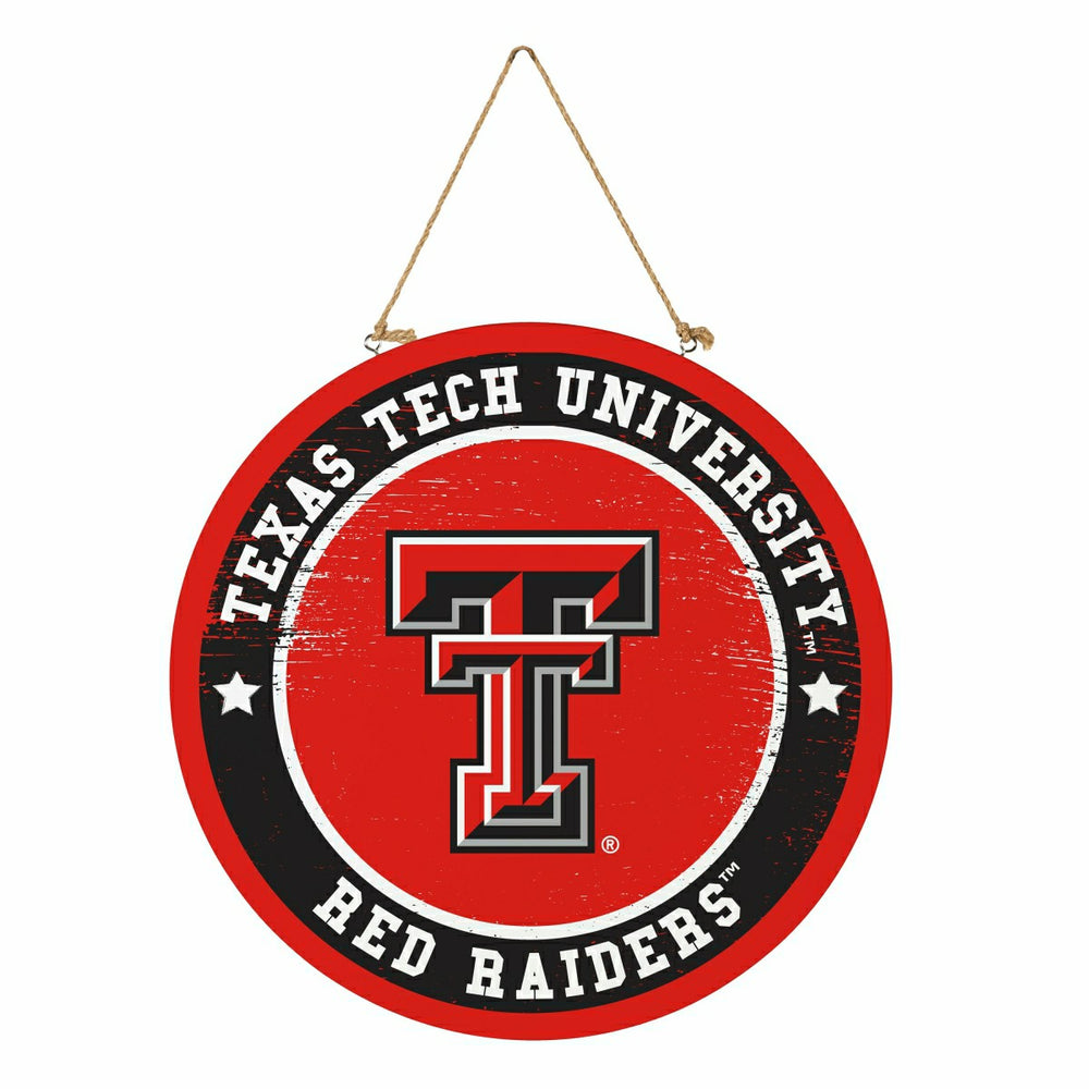 Texas Tech University Round Door Décor with Hanging Rope, 18x18