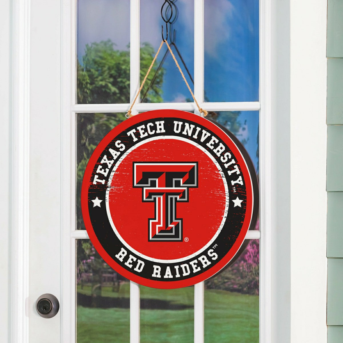 Texas Tech University Round Door Décor with Hanging Rope, 18x18