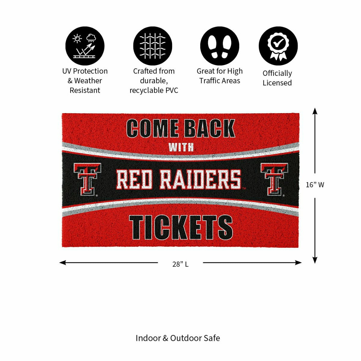 28" x 16" PVC Trapper Mat, Come Back with Tickets, Texas Tech Universi
