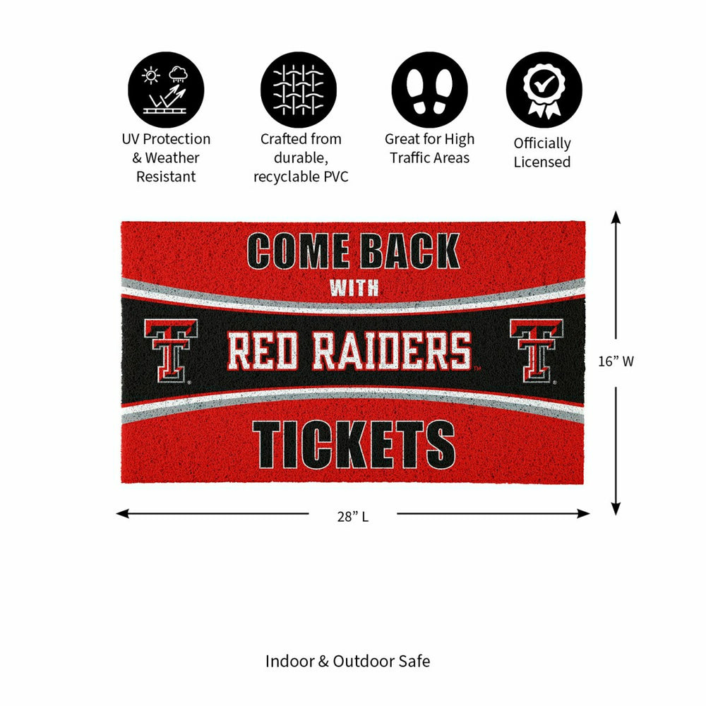 28" x 16" PVC Trapper Mat, Come Back with Tickets, Texas Tech Universi