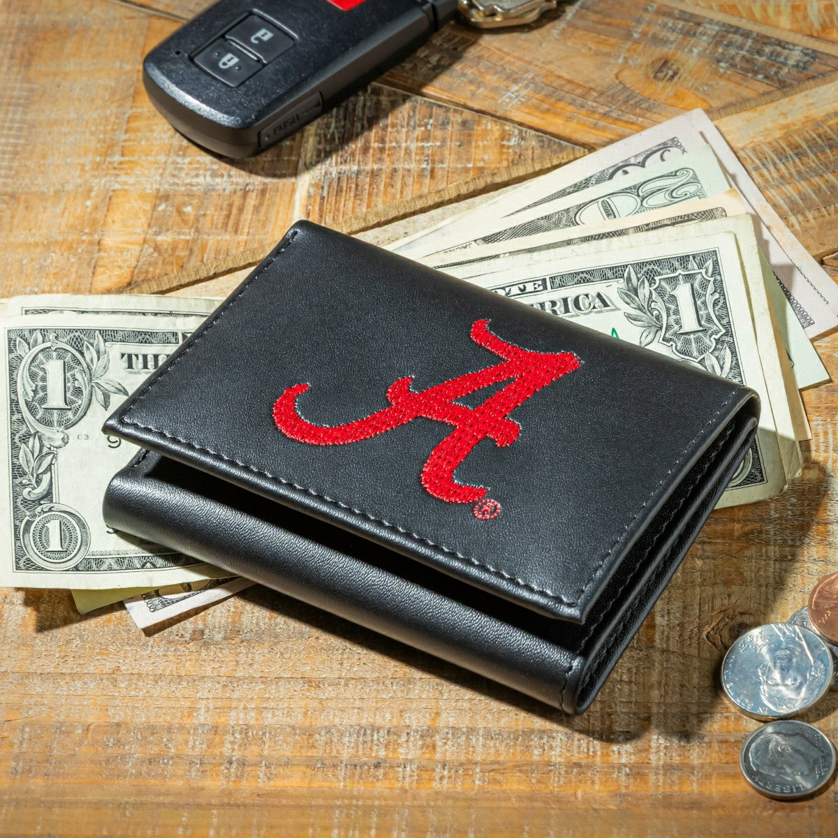 University of Alabama Black Tri-Fold Embroidered Wallet w/ RFID Blocking