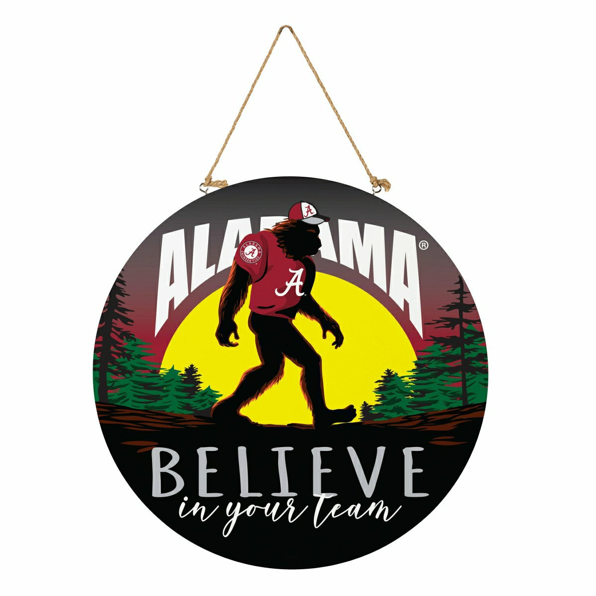 University of Alabama Bigfoot Round Door Décor with Hanging Rope, 18x1