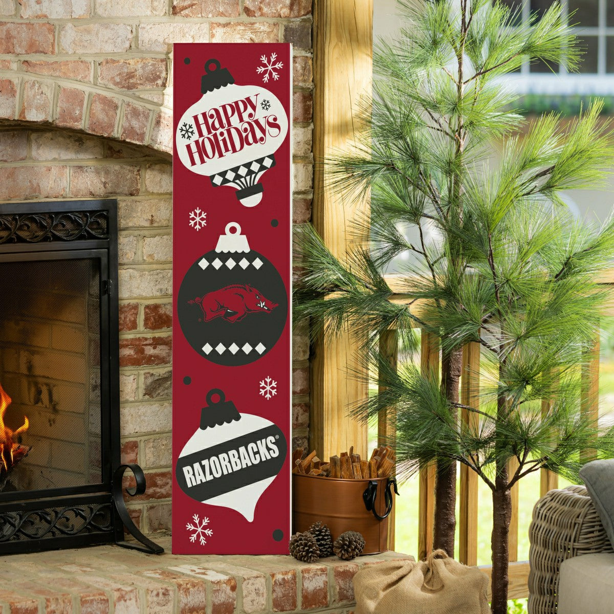 47" Double Sided Leaner, University of Arkansas, Christmas