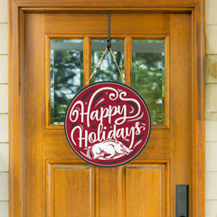 University of Arkansas Holiday Round Door Décor with Hanging Rope, 18x