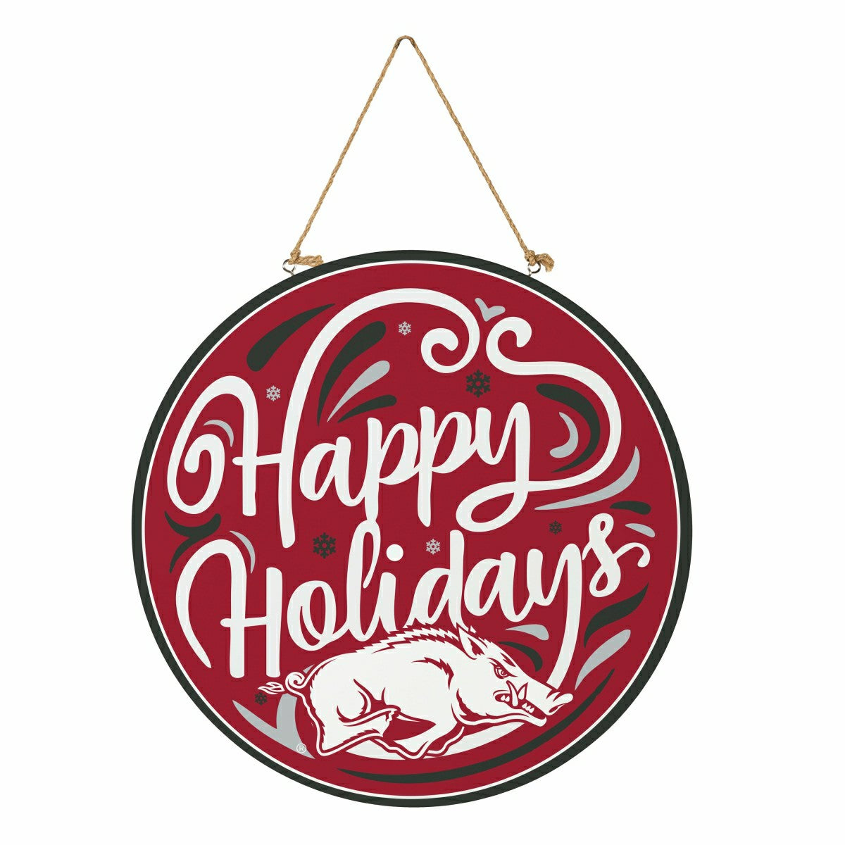 University of Arkansas Holiday Round Door Décor with Hanging Rope, 18x
