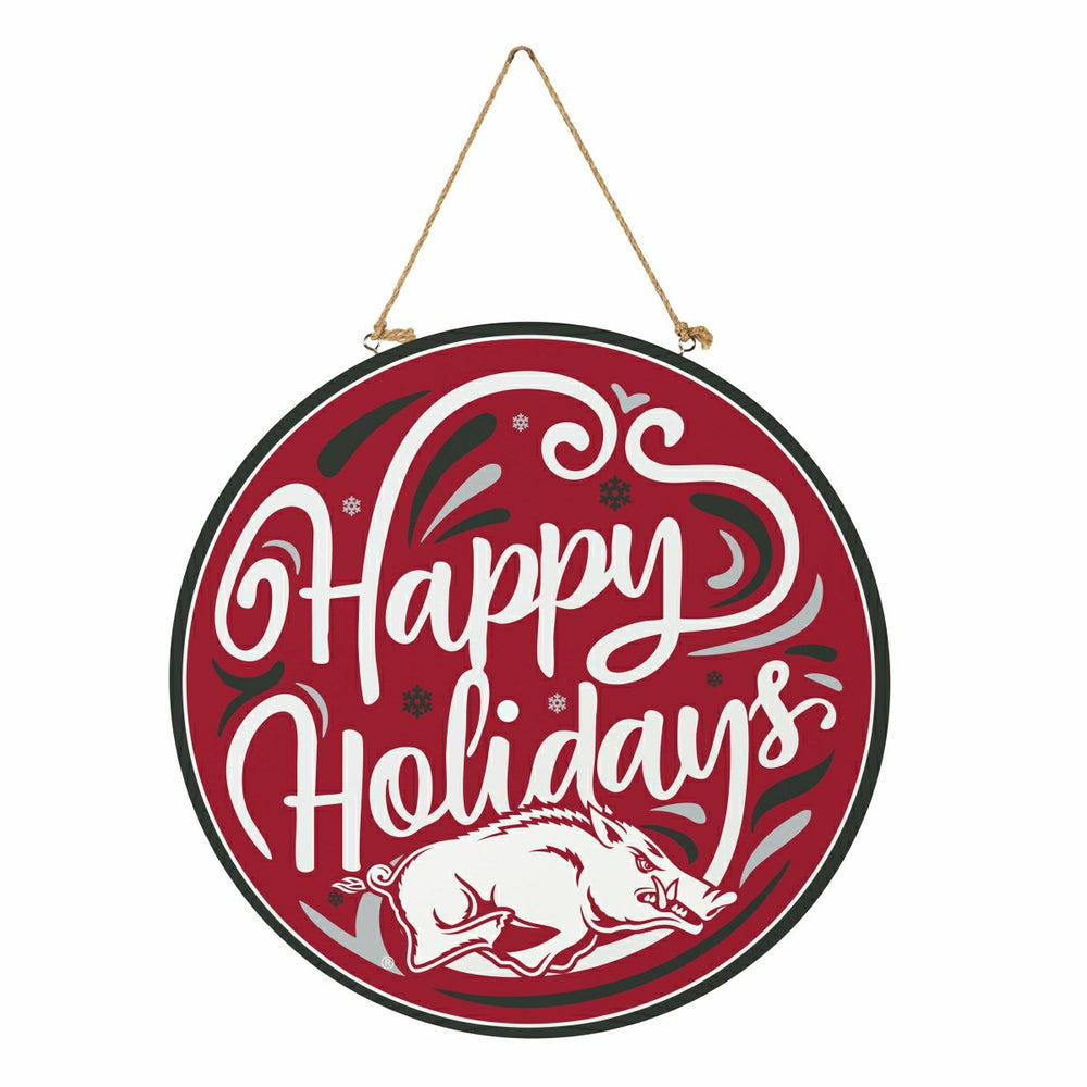 University of Arkansas Holiday Round Door Décor with Hanging Rope, 18x
