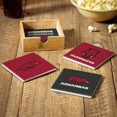 University of Arkansas Ceramic Coasters Set, 4pcs with Wood Caddy
