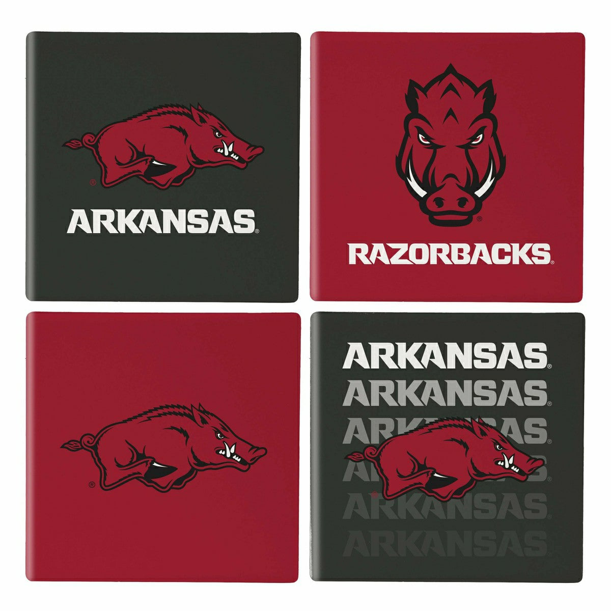 University of Arkansas Ceramic Coasters Set, 4pcs with Wood Caddy