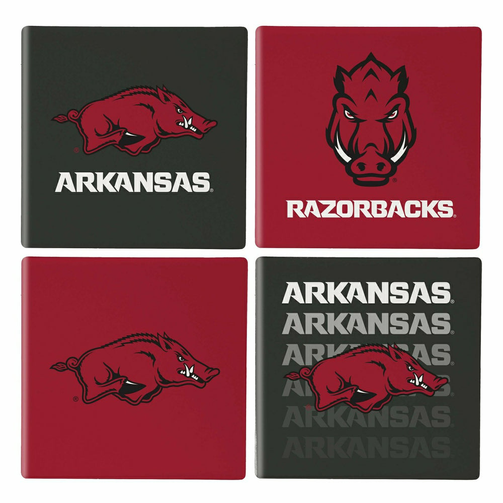 University of Arkansas Ceramic Coasters Set, 4pcs with Wood Caddy