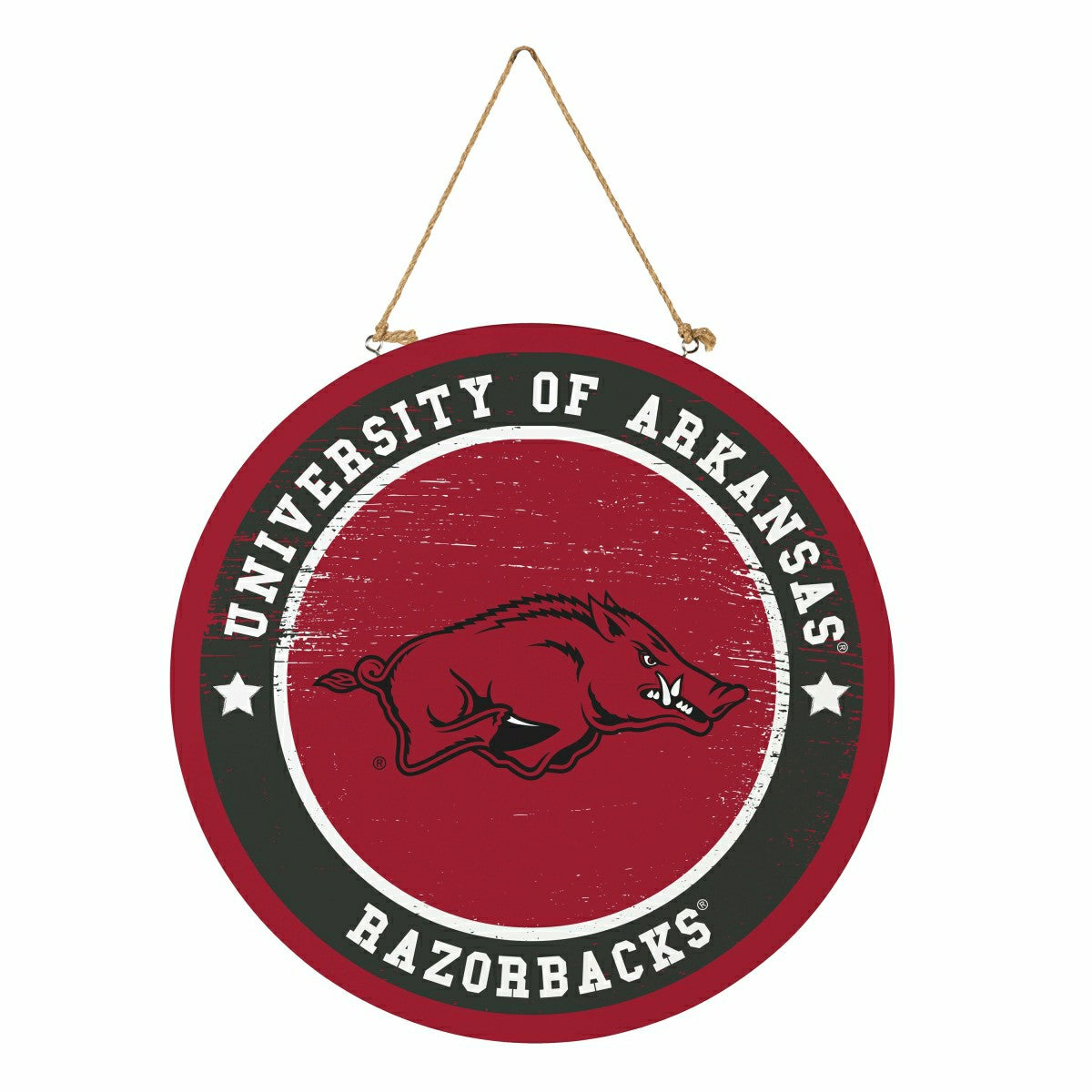 University of Arkansas Round Door Décor with Hanging Rope, 18x18