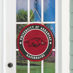 University of Arkansas Round Door Décor with Hanging Rope, 18x18