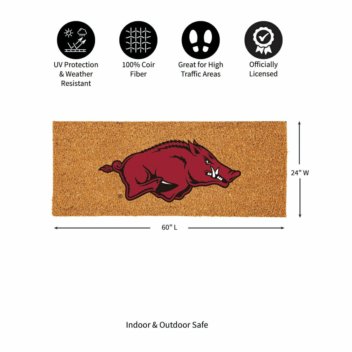 University of Arkansas Extra Large Full Color Coir Mat, 60"x24"