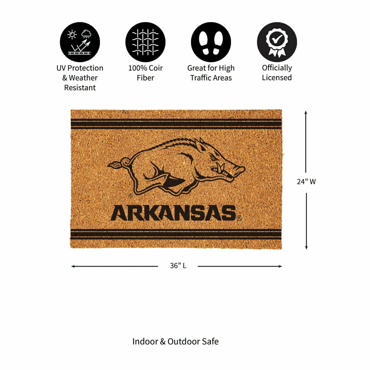 University of Arkansas Large One Color Coir Mat, 36"x24"