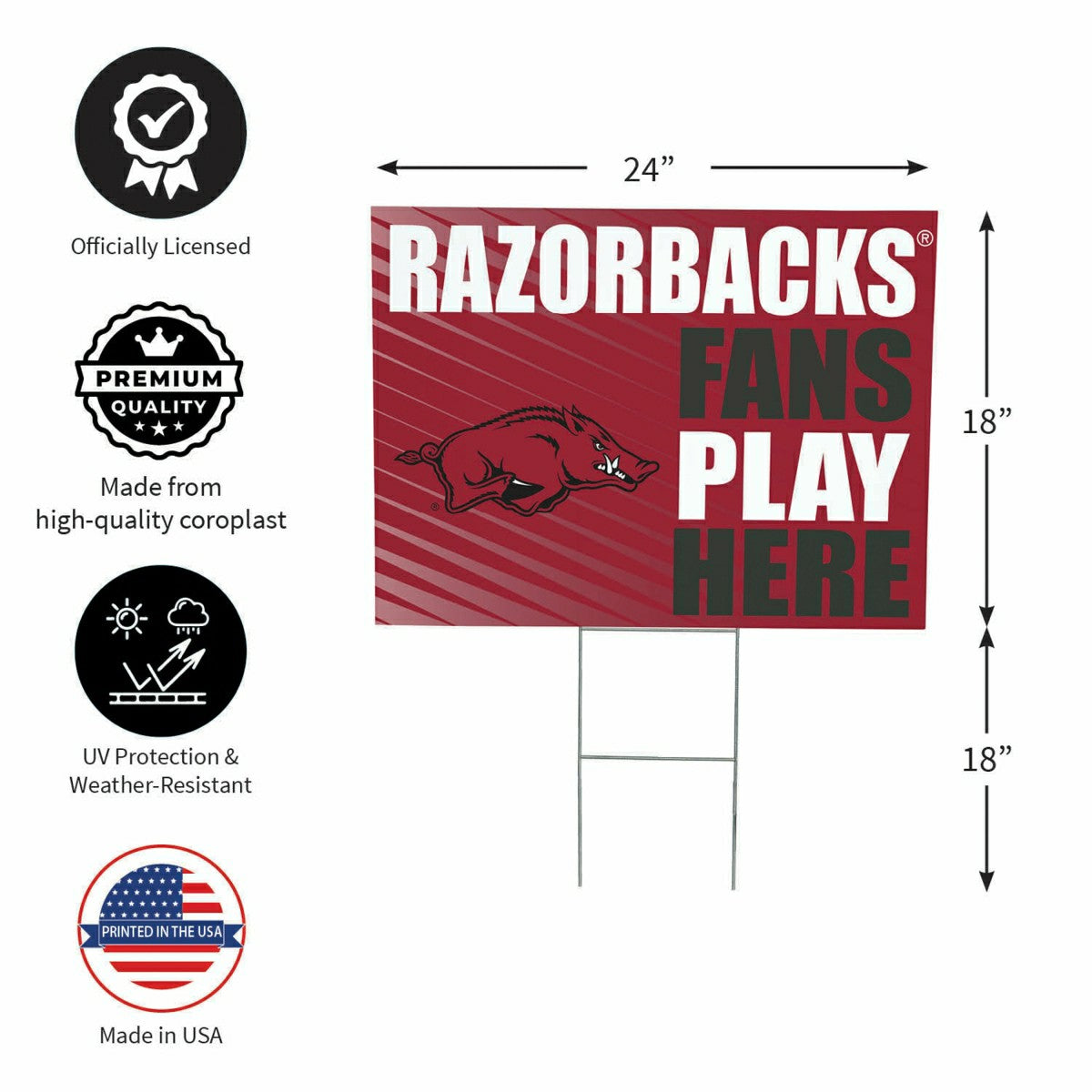 University of Arkansas Coroplast Yard Sign "Fans Play Here"