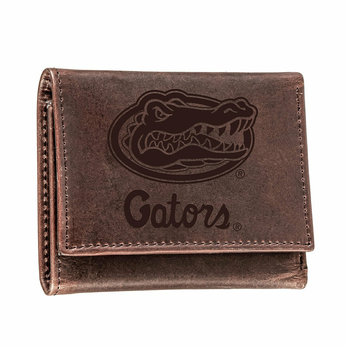 University of Florida, Tri-Fold Wallet, Brown, CH, 100% Genuine Leathe