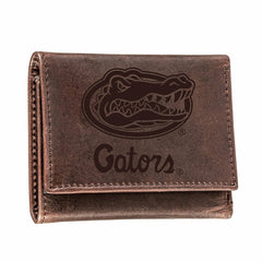University of Florida, Tri-Fold Wallet, Brown, CH, 100% Genuine Leathe