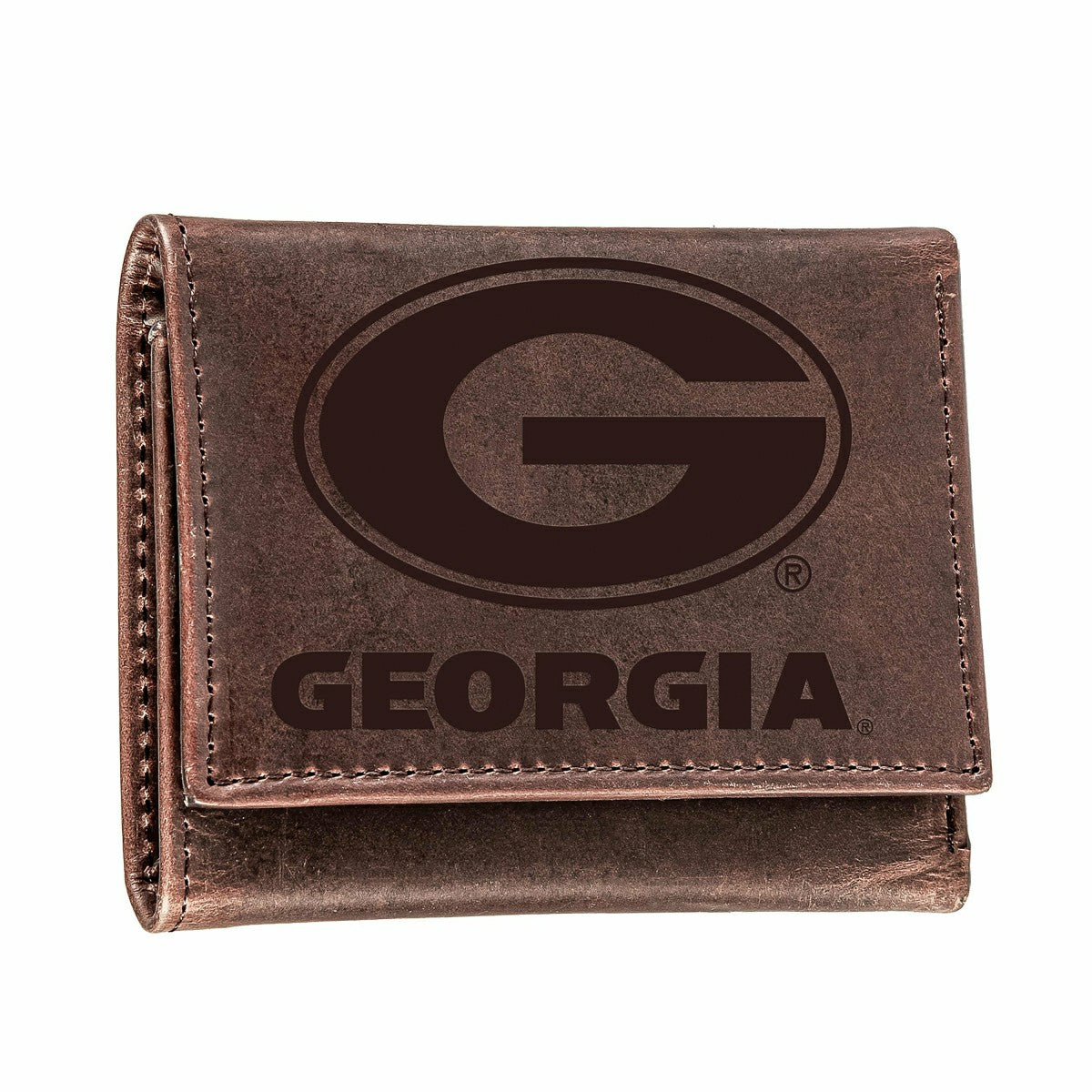 University of Georgia, Tri-Fold Wallet, Brown, CH, 100% Genuine Leathe