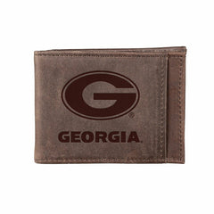 Front Pocket Wallet w/ RFID Blocking, University of Georgia, Brown
