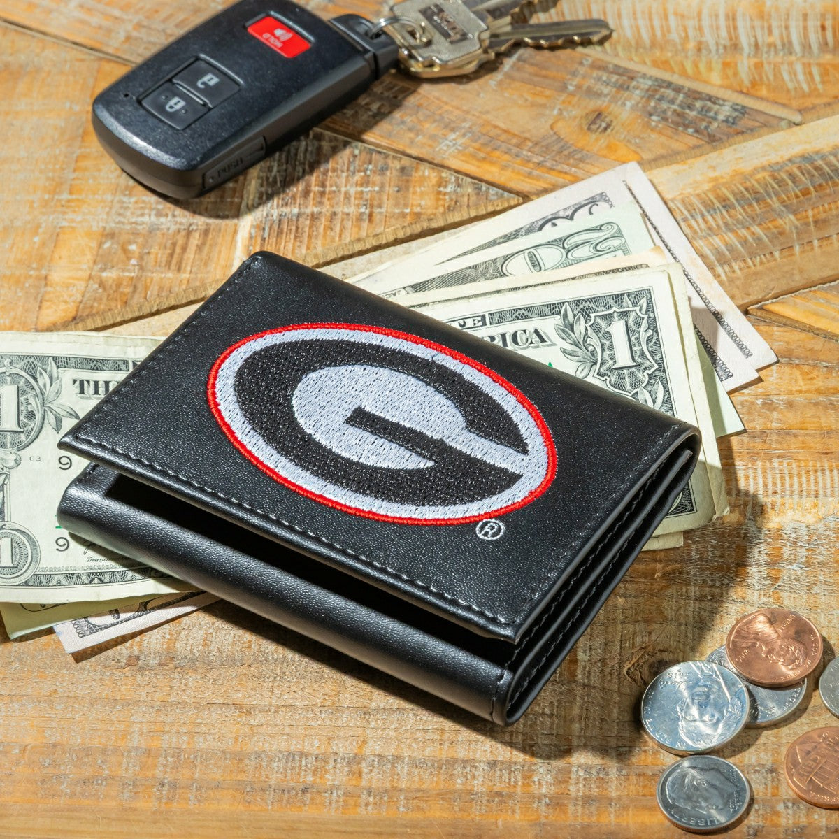 University of Georgia Black Tri-Fold Embroidered Wallet w/ RFID Blocki