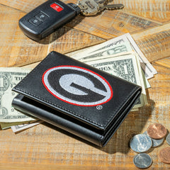 University of Georgia Black Tri-Fold Embroidered Wallet w/ RFID Blocki