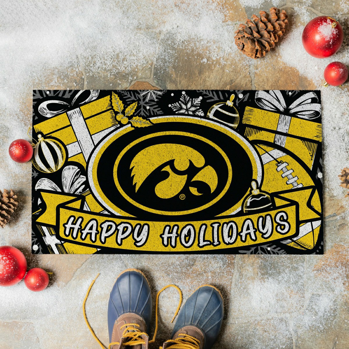 University of Iowa Holiday PVC Mat, 28"x16"