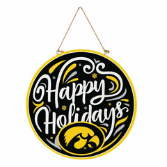 University of Iowa Holiday Round Door Décor with Hanging Rope, 18x18