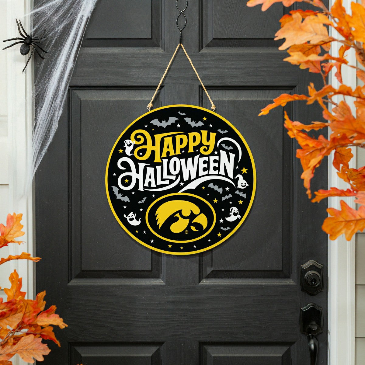 University of Iowa Halloween Round Door Décor with Hanging Rope, 18x18