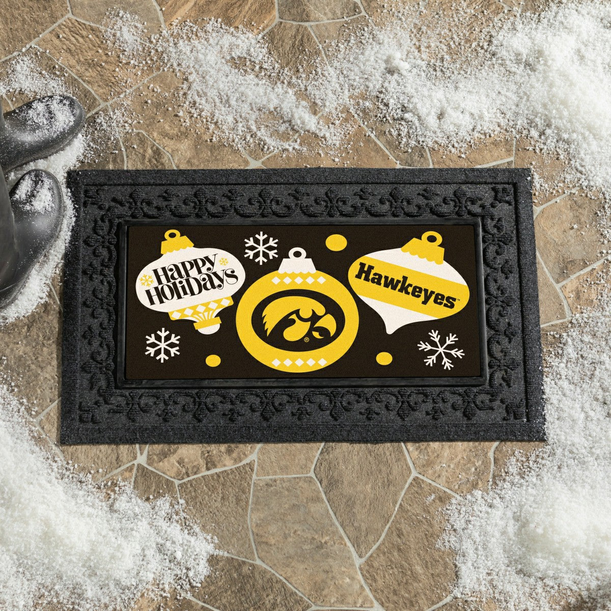 University of Iowa Holiday Flocked Coir Sassafras Switch Mat, 22"x10"