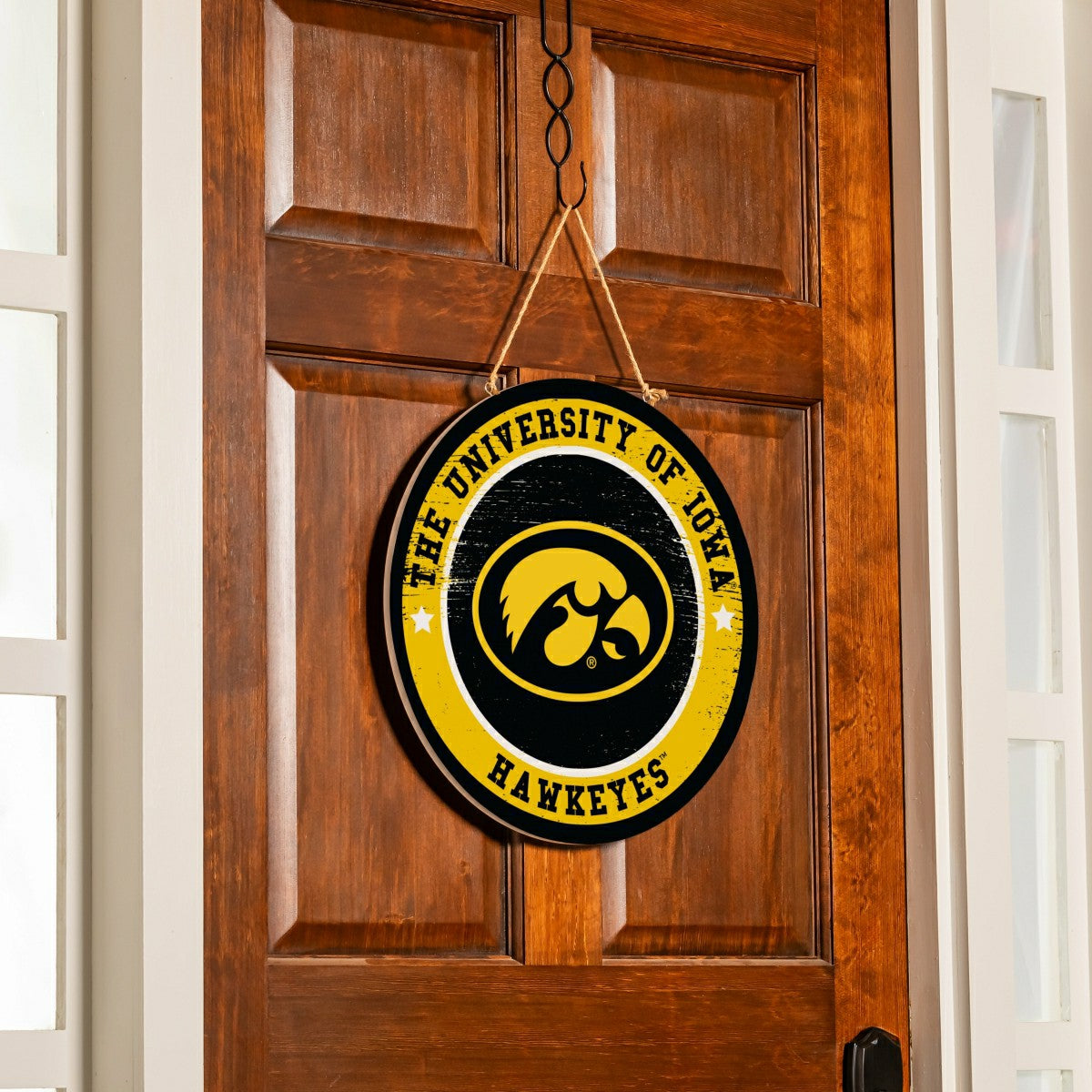 University of Iowa Round Door Décor with Hanging Rope, 18x18