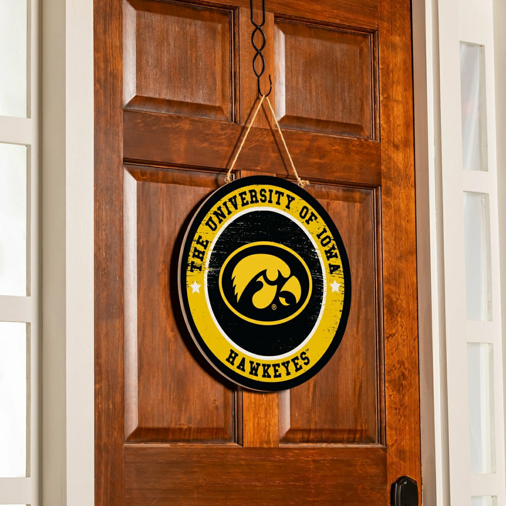 University of Iowa Round Door Décor with Hanging Rope, 18x18