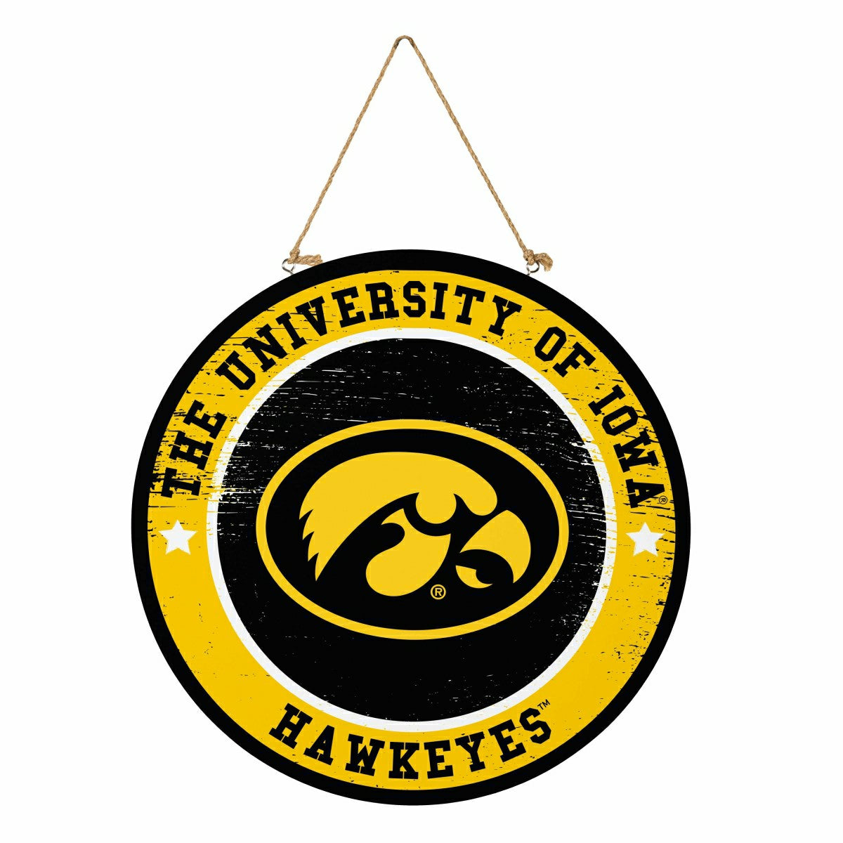 University of Iowa Round Door Décor with Hanging Rope, 18x18