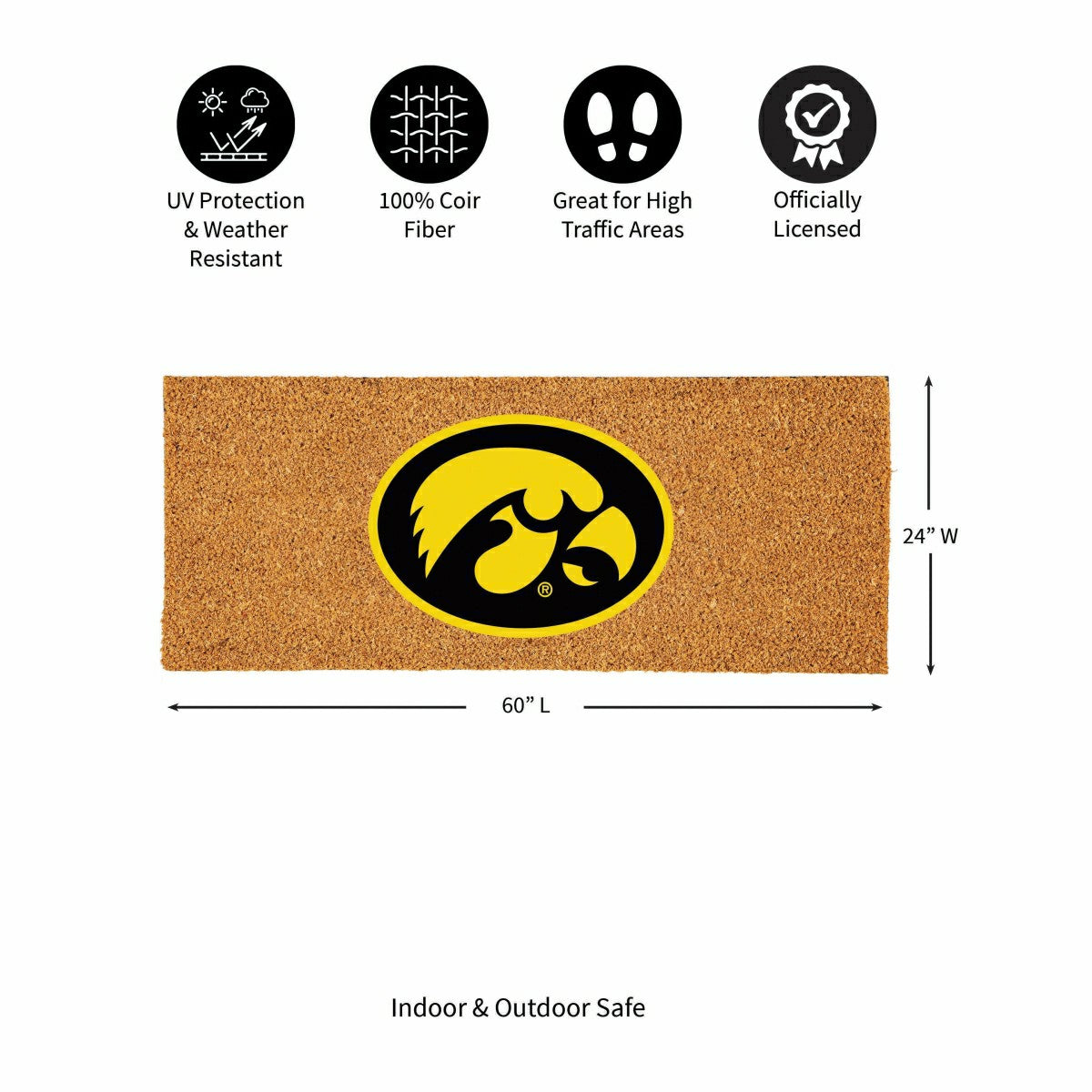 University of Iowa Extra Large Full Color Coir Mat, 60"x24"