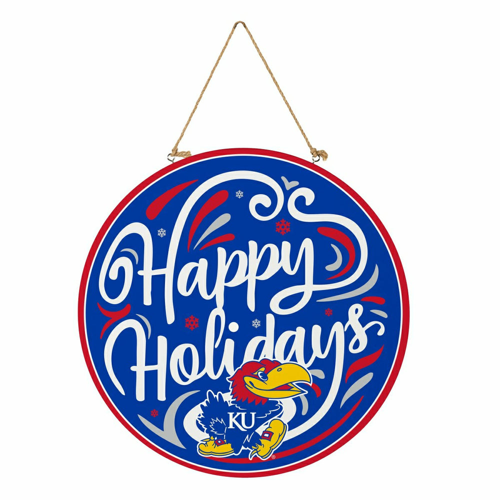 University of Kansas Holiday Round Door Décor with Hanging Rope, 18x18