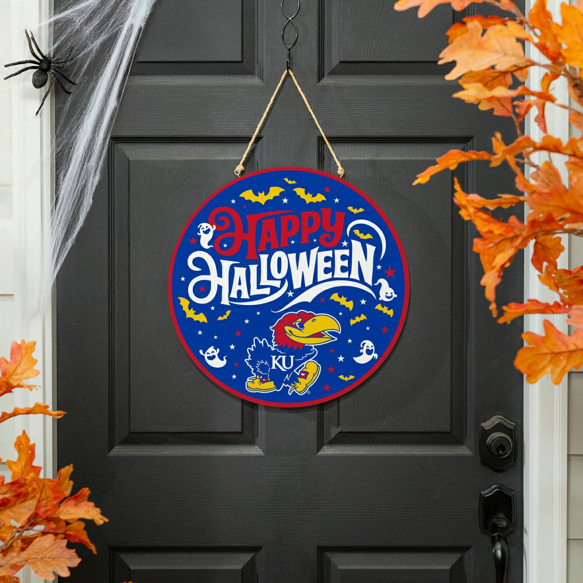 University of Kansas Halloween Round Door Décor with Hanging Rope, 18x