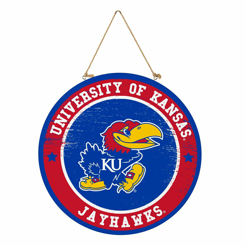 University of Kansas Round Door Décor with Hanging Rope, 18x18