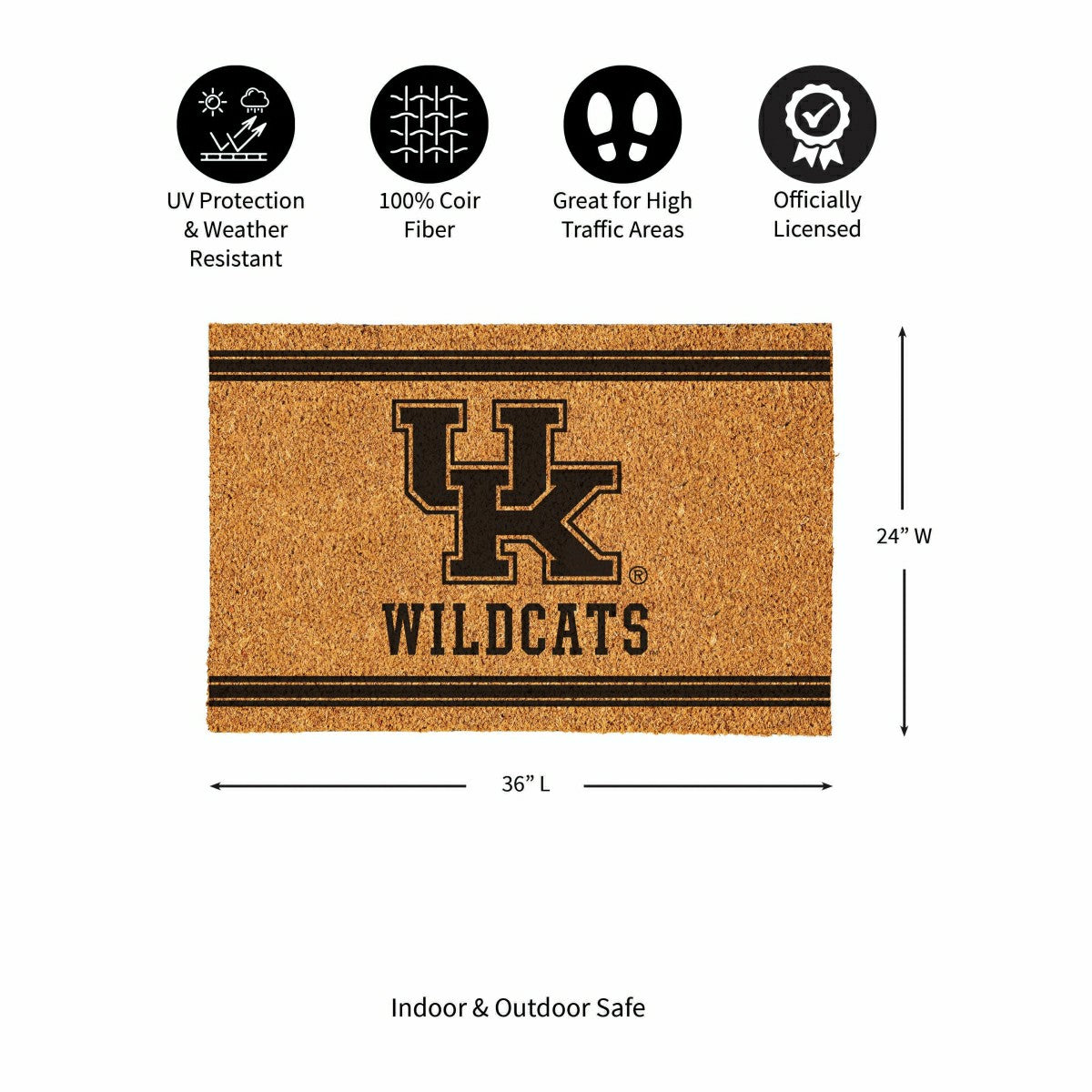 University of Kentucky Large One Color Coir Mat, 36"x24"
