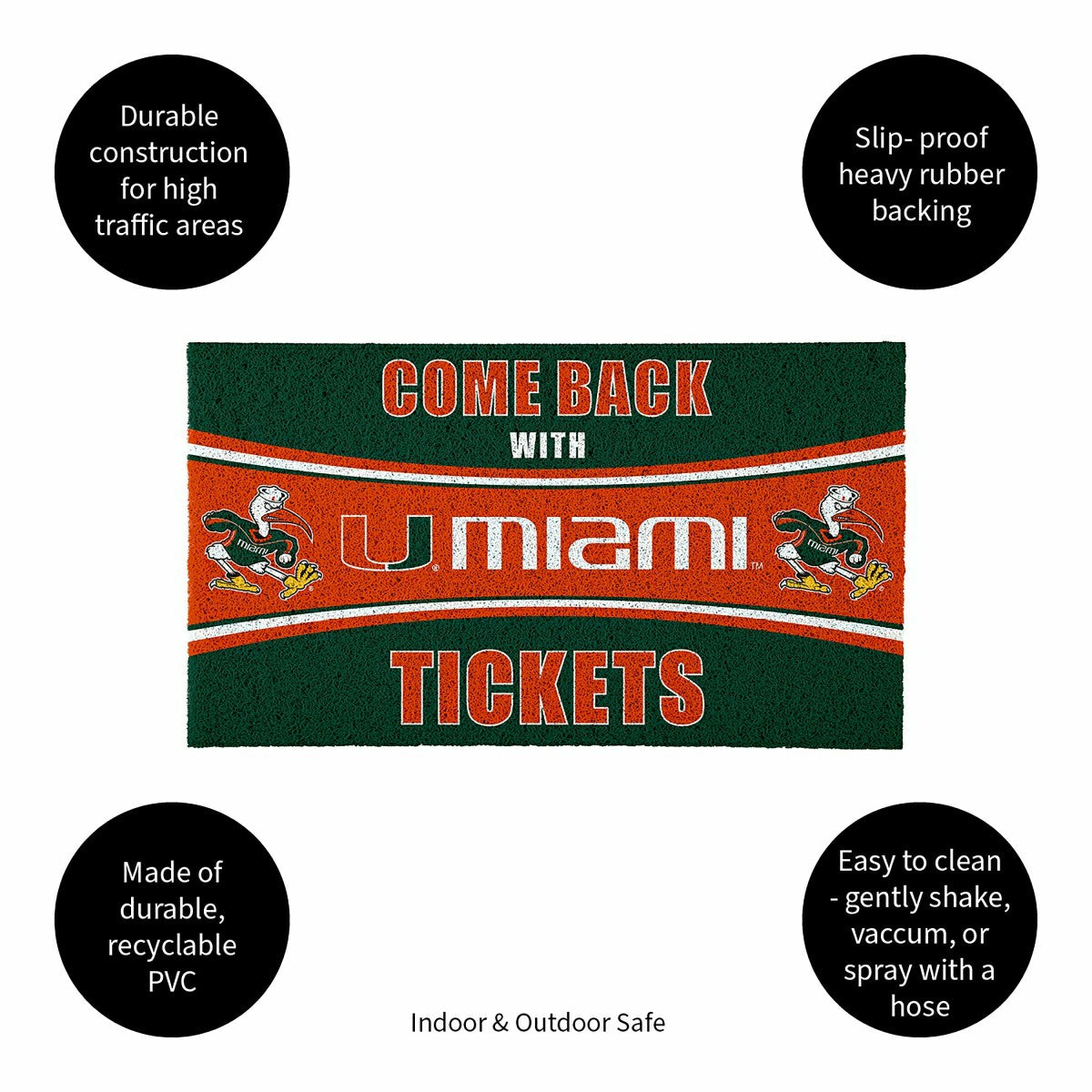 28" x 16" PVC Trapper Mat, Come Back with Tickets, University of Miami