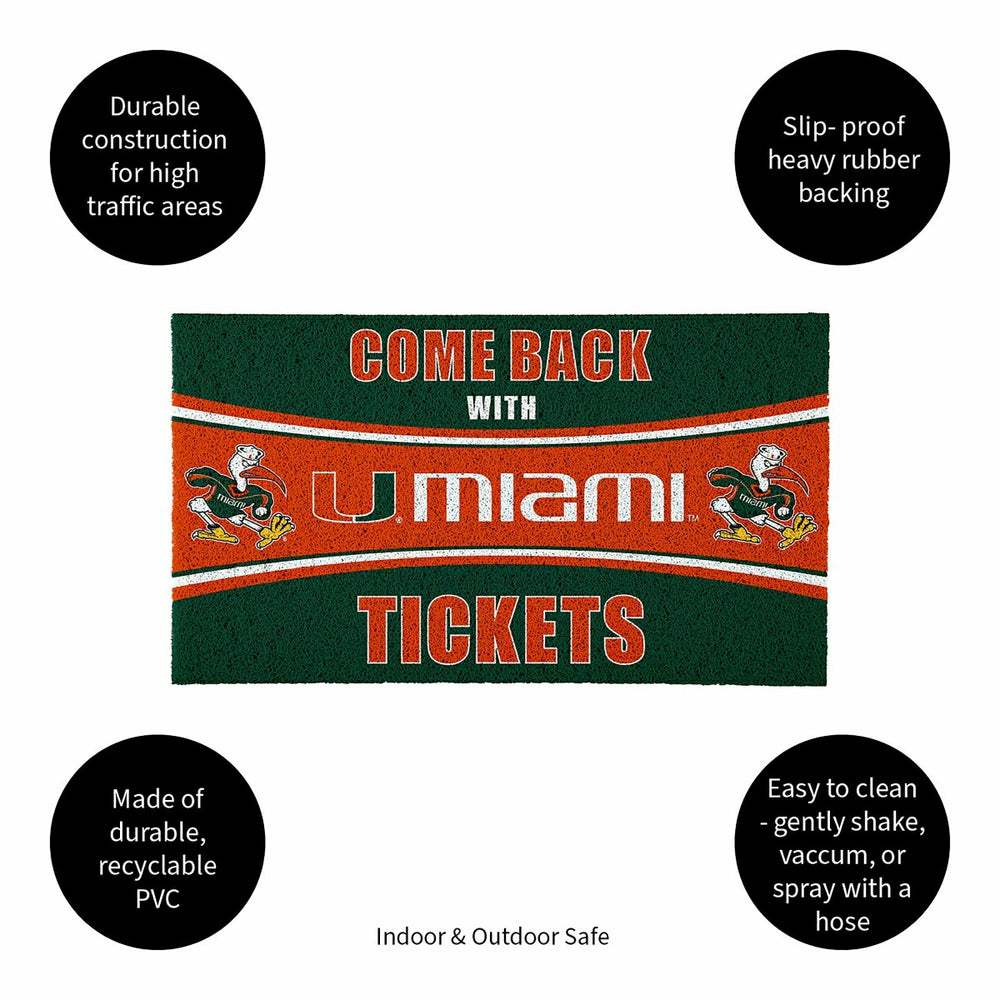 28" x 16" PVC Trapper Mat, Come Back with Tickets, University of Miami