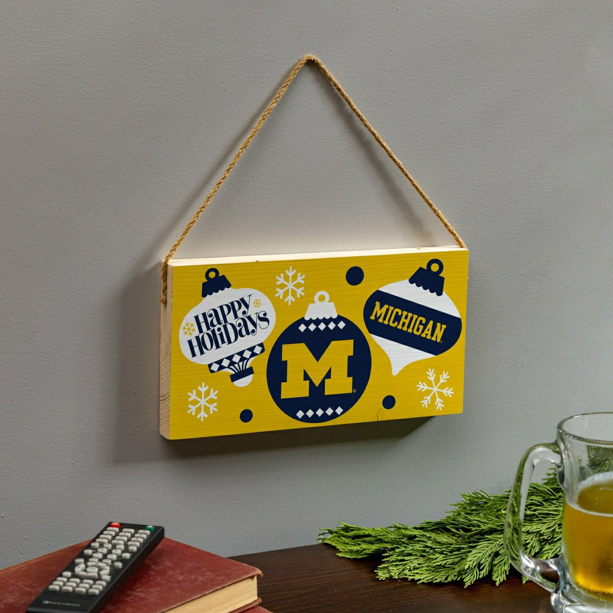 University Of Michigan Holiday Wood Wall Sign, 6x11