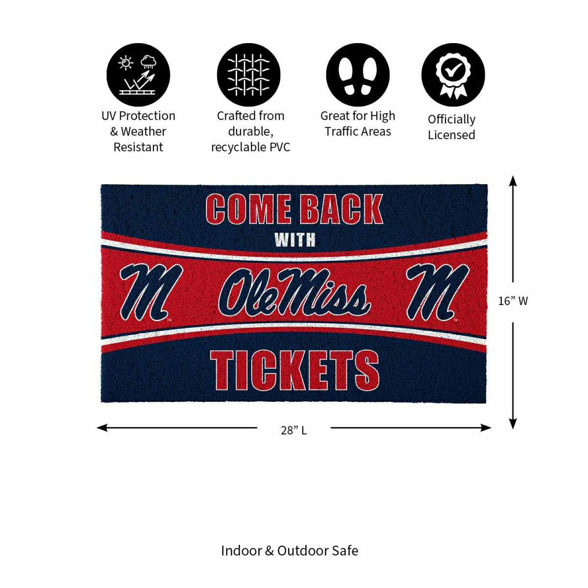 28" x 16" PVC Trapper Mat, Come Back with Tickets, University of Missi