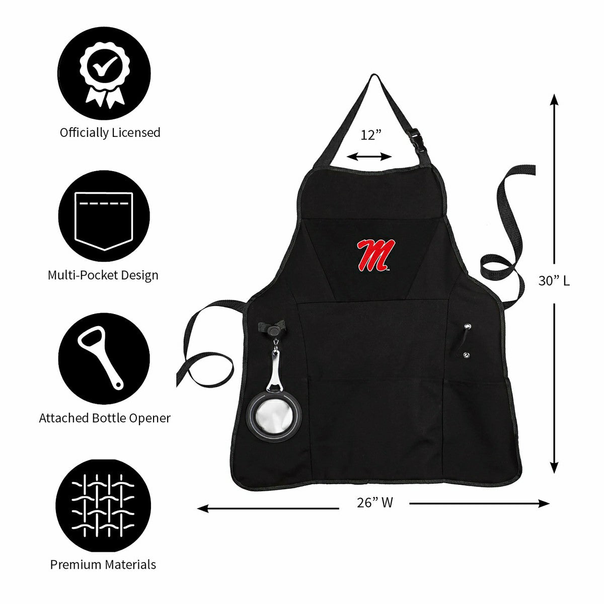 Grill Apron, Black, University of Mississippi