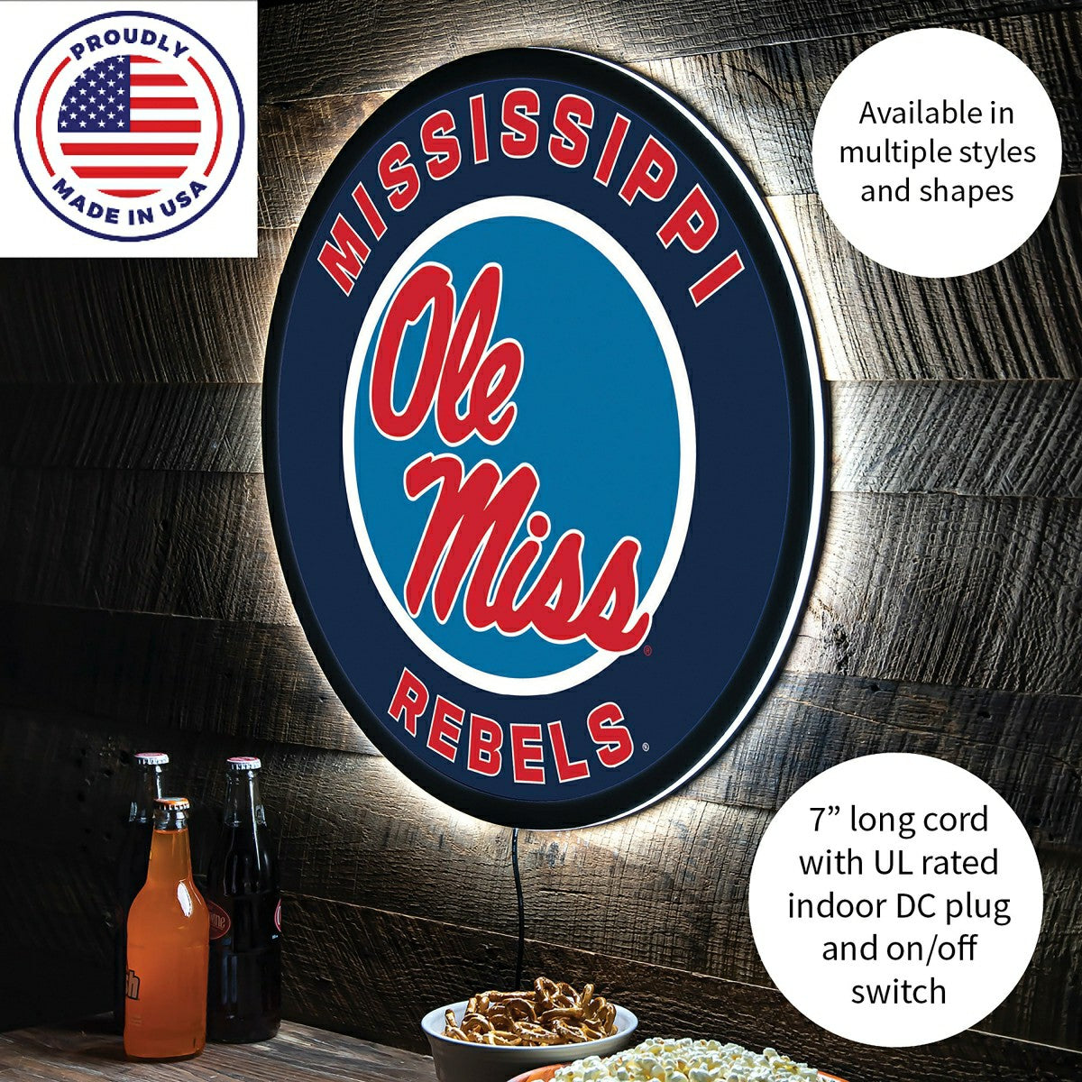 LED Wall Decor, Round, University of Mississippi