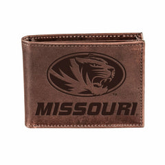University of Missouri, Bi-Fold Wallet, Brown, CH, 100% Genuine Leathe