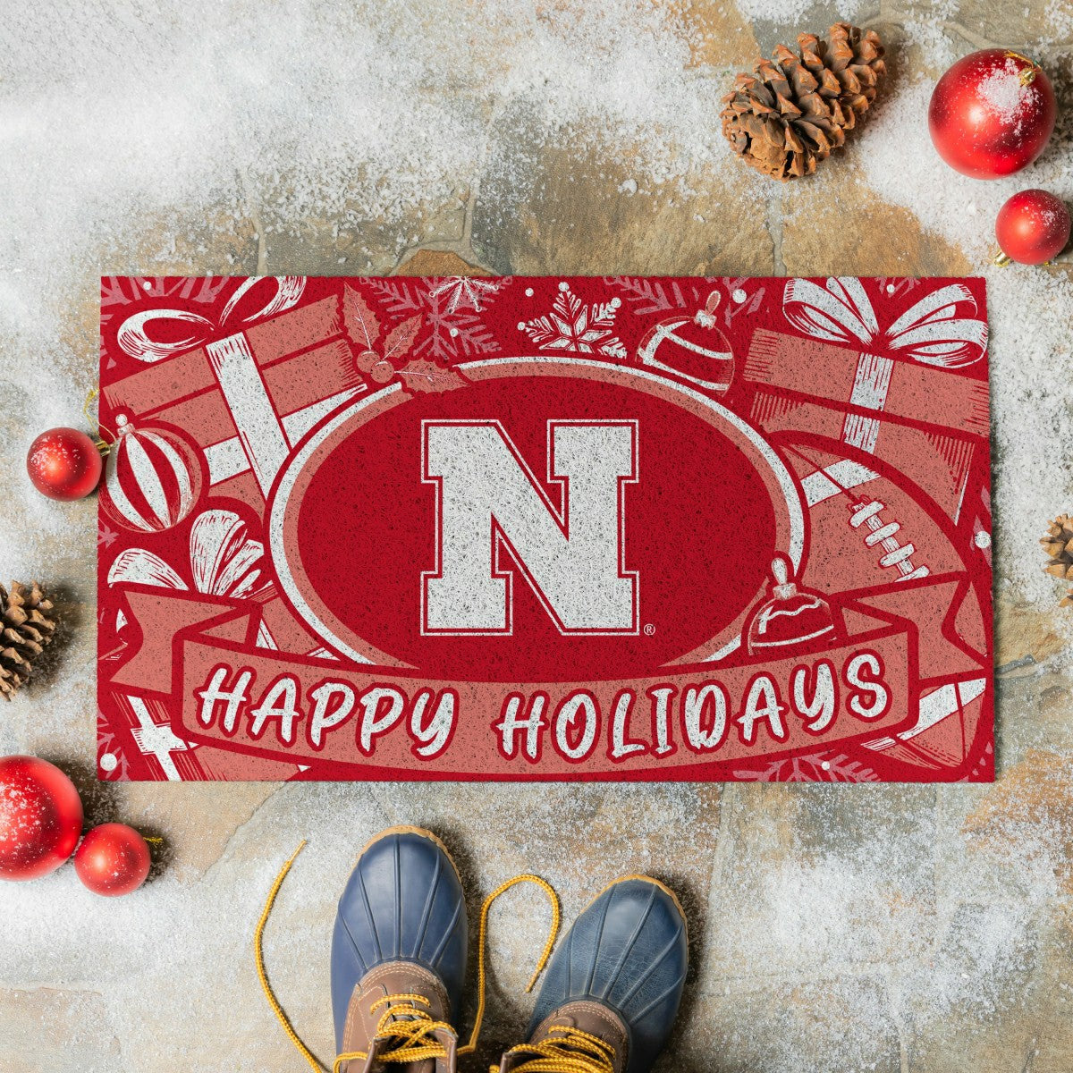 University of Nebraska Holiday PVC Mat, 28"x16"