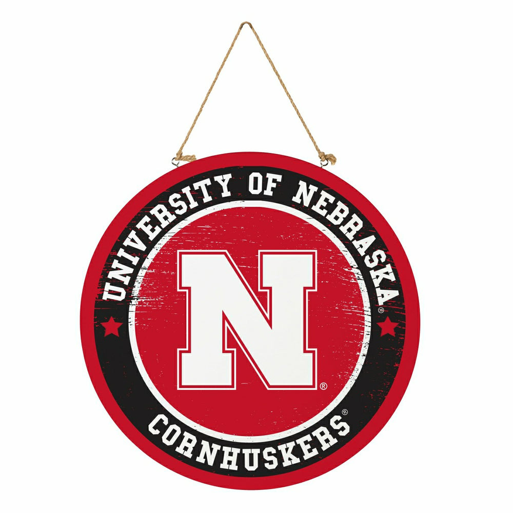 University of Nebraska Round Door Décor with Hanging Rope, 18x18
