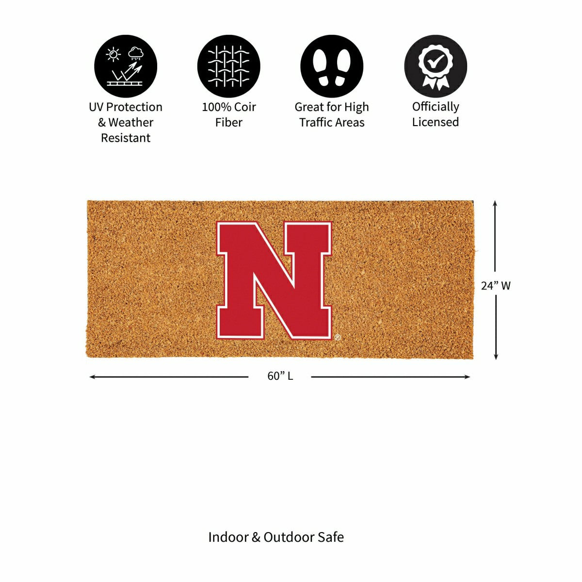 University of Nebraska Extra Large Full Color Coir Mat, 60"x24"