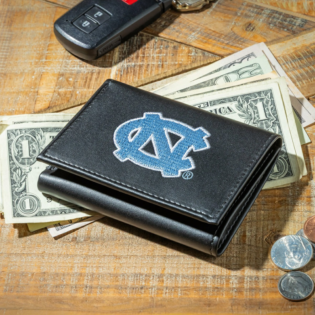 University of North Carolina Black Tri-Fold Embroidered Wallet w/ RFID Blocking