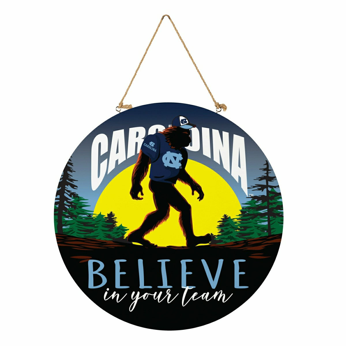 University of North Carolina Bigfoot Round Door Décor with Hanging Rop