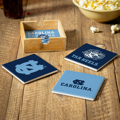 University of North Carolina Ceramic Coasters Set, 4pcs with Wood Cadd