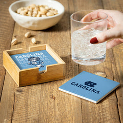 University of North Carolina Ceramic Coasters Set, 4pcs with Wood Cadd